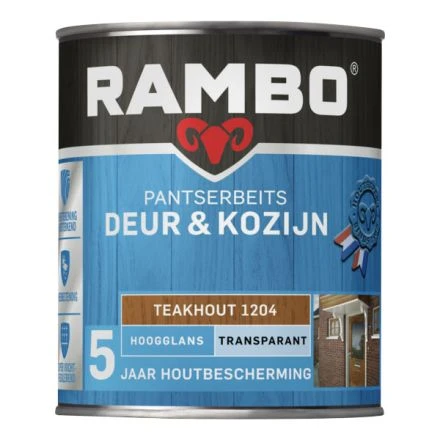 Rambo Pantserbeits Deur & Kozijn Hoogglans Transparant - Teakhout 750 Ml 3 Rambo Pantserbeits Deur & Kozijn Hoogglans Transparant - Teakhout 750 Ml