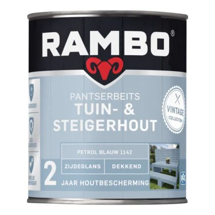 Rambo Pantserbeits Tuin & Steigerhout Zijdeglans - Petrol Blauw 750 Ml 3 Rambo Pantserbeits Tuin & Steigerhout Zijdeglans - Petrol Blauw 750 Ml
