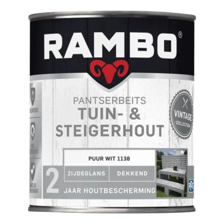 Rambo Pantserbeits Tuin & Steigerhout Zijdeglans - Puur Wit 750 Ml 3 Rambo Pantserbeits Tuin & Steigerhout Zijdeglans - Puur Wit 750 Ml