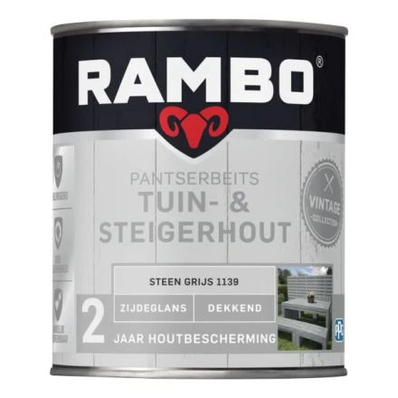Rambo Pantserbeits Tuin & Steigerhout Zijdeglans - Steen Grijs 750 Ml 3 Rambo Pantserbeits Tuin & Steigerhout Zijdeglans - Steen Grijs 750 Ml